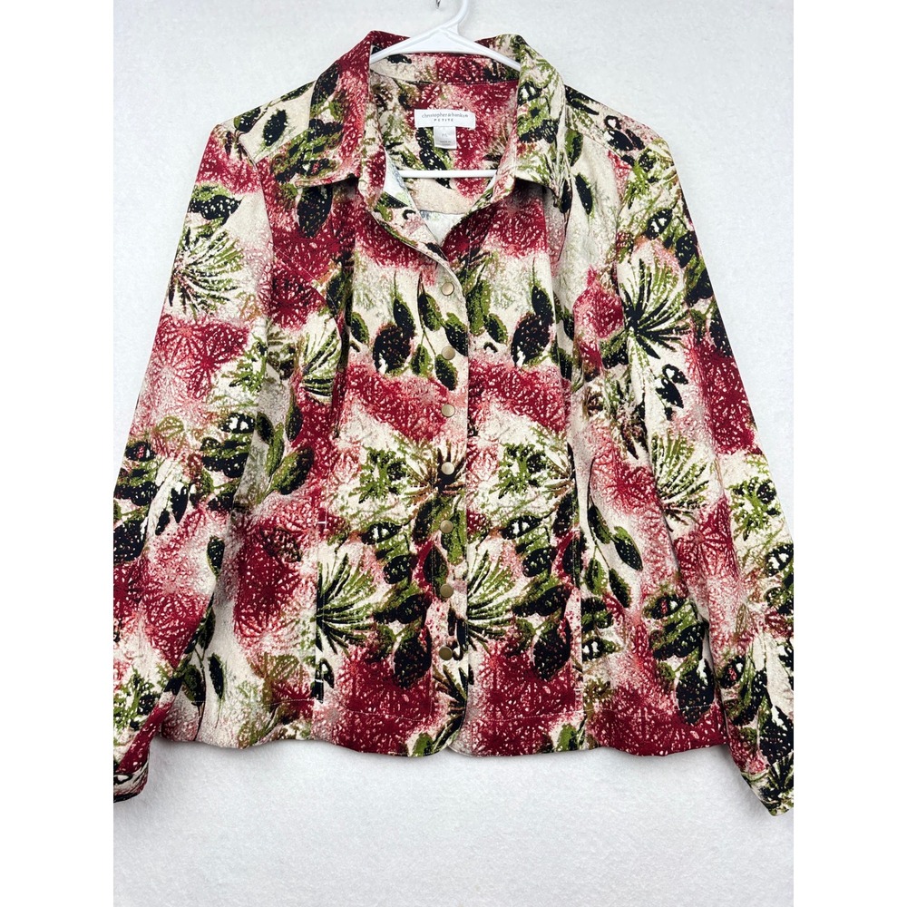 Christopher &‎ Banks Jacket Womens Petite Large Floral Snap Front